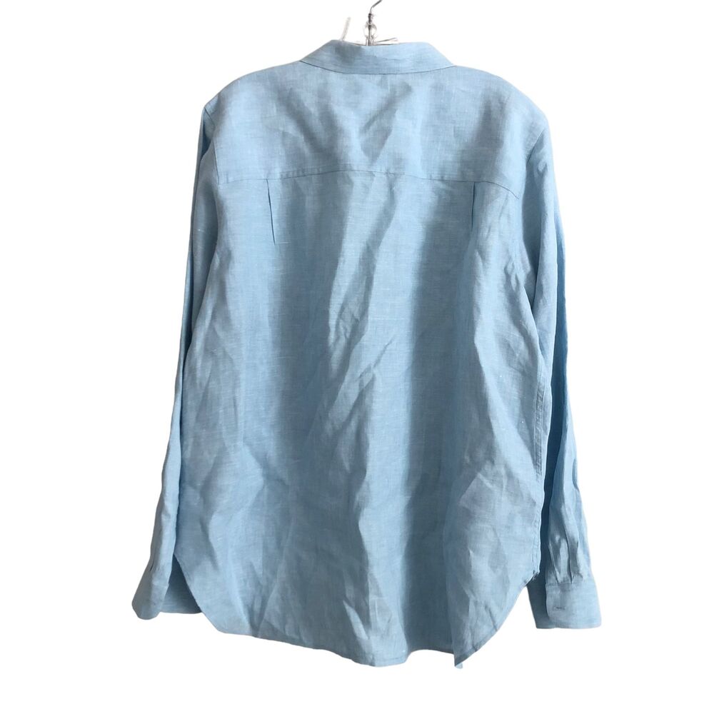 L.L Bean Women's 100% Linen Blouse Shirt Size XL Tunic Blue Long Sleeve Top - Picture 2 of 10